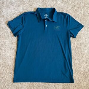 Arc'teryx Men's Pelion Teal Polo Shirt with Logo Golf Cotton Performance 2XL